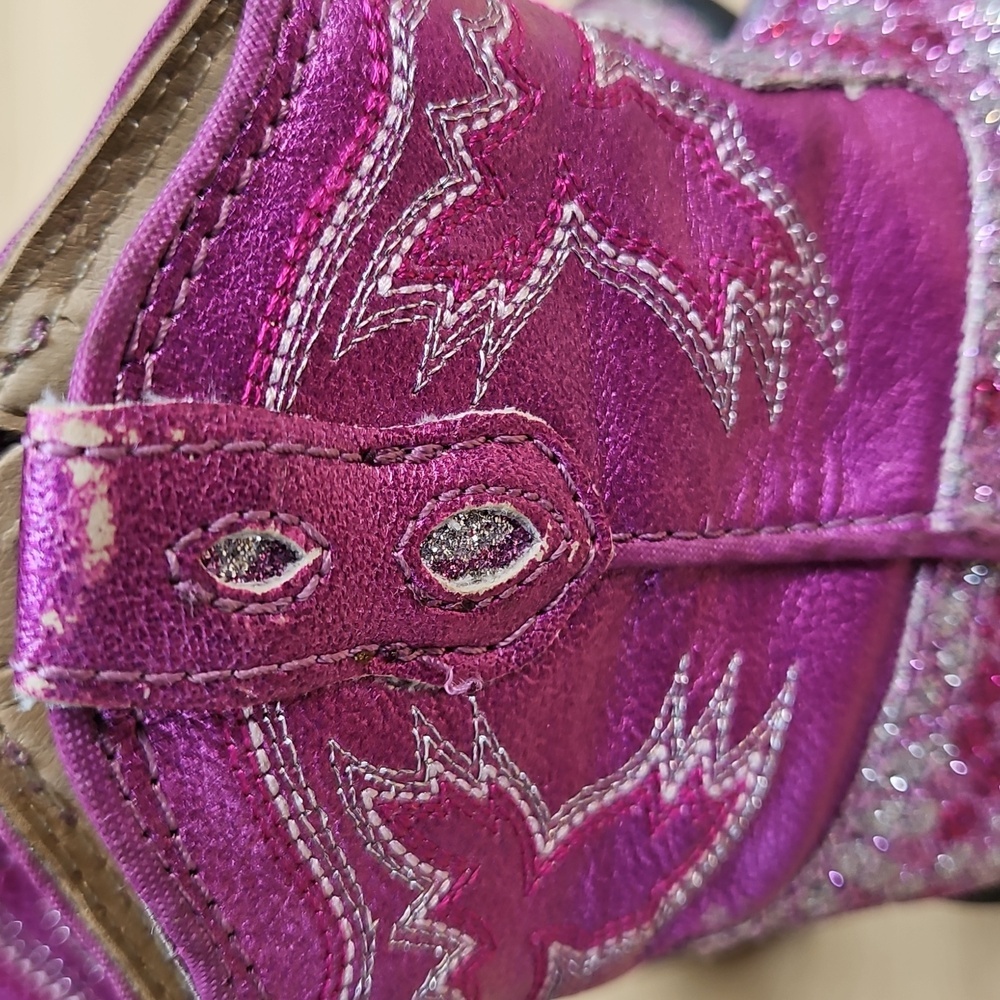 Roper Pink Sparkle Floral Zipper Infant Cowboy Boots W Rubber Soles Sz. 3 - Picture 6 of 9